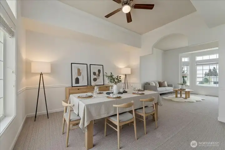Dining room and formal sitting room off kitchen. Virtual staging