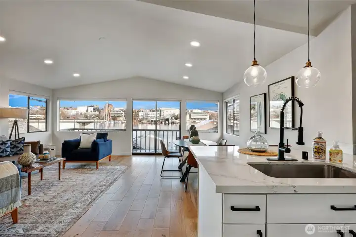 The vaulted ceilings enhance the space.