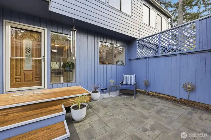 Peaceful, private entry courtyard. Brand new deck and patio.