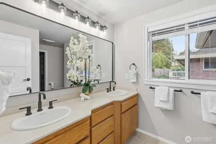 Updated primary with peaceful, private feel