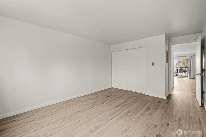 View of closet in bedroom.
