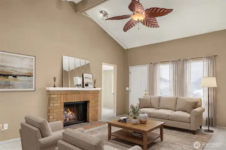 Living Room with access to private balcony. Virtually Staged