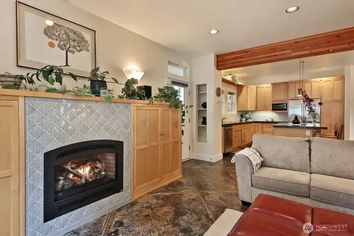Newer propane fireplace and custom tile Newer propane fireplace and custom tile