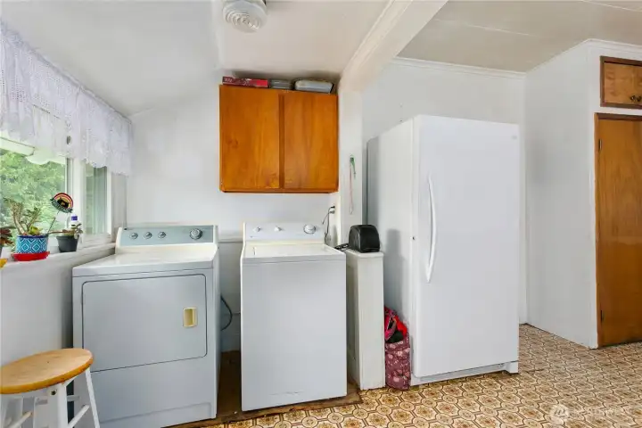 Laundry Area off the Kitchen with stand-up freezer. All appliances stay with property. Laundry Area off the Kitchen with stand-up freezer. All appliances stay with property.