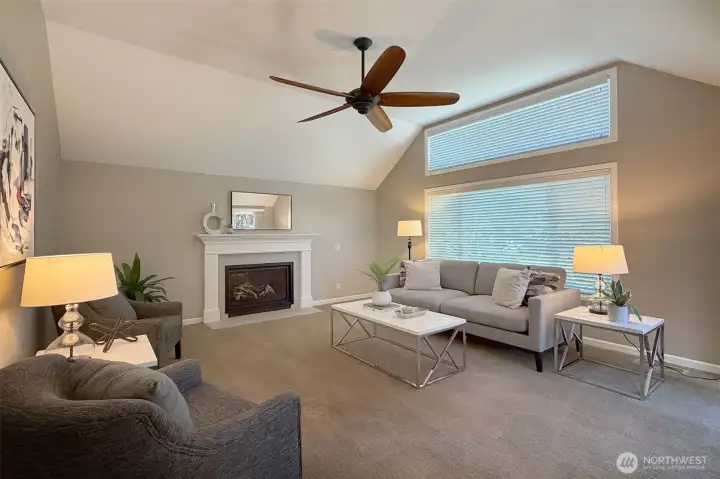 Family room with gas fireplace.