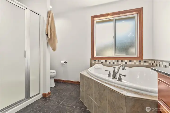 Separate walk-in shower completes this full size ensuite bathroom Separate walk-in shower completes this full size ensuite bathroom