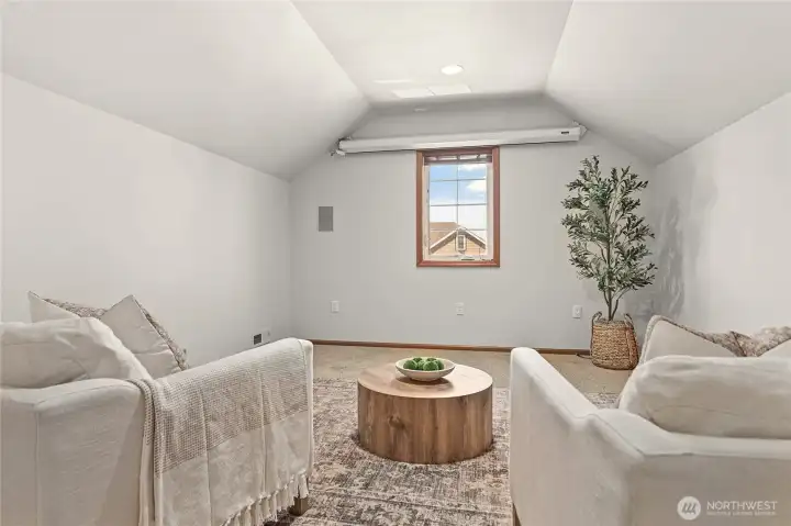 Upstairs has ALL the rooms! Including this huge bonus room w/projector screen. You just need to add a projector, sit back & enjoy! Upstairs has ALL the rooms! Including this huge bonus room w/projector screen. You just need to add a projector, sit back & enjoy!