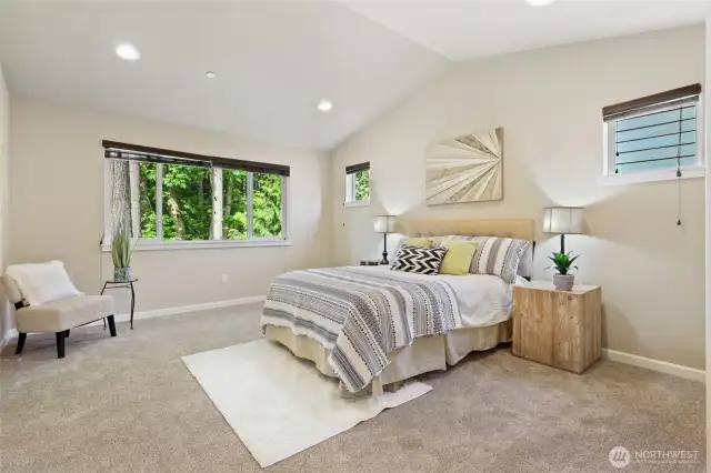 Double door entry to your Sanctuary - calm nature framed view. Fresh paint & carpet!