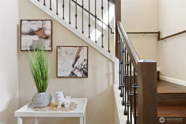 Custom Stairs - frames a great side table location.