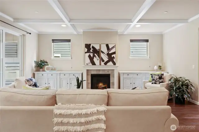 Fireplace at the focus- matching side tables fit just right!