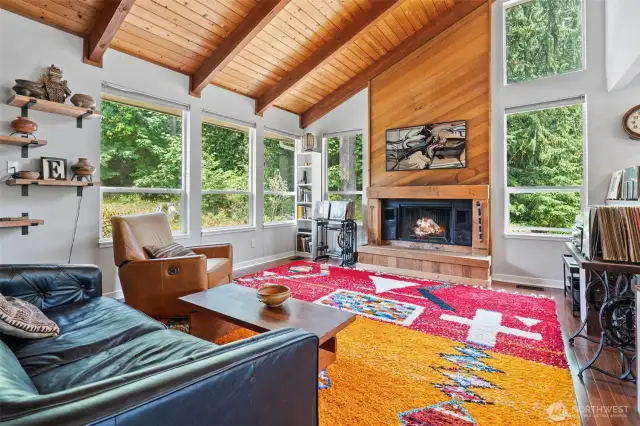 Living room open to kitchen and dining area