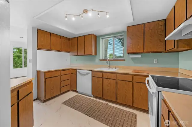 Lots of cabinets and countertop space for all your storage and prepping needs.