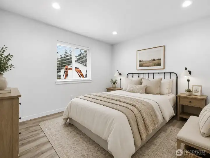 Primary bedroom. Virtually staged.