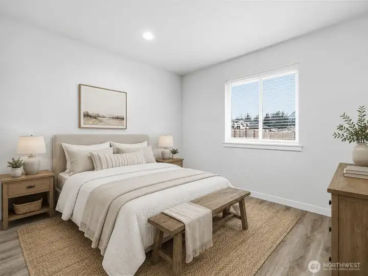 Primary bedroom. Virtually staged.