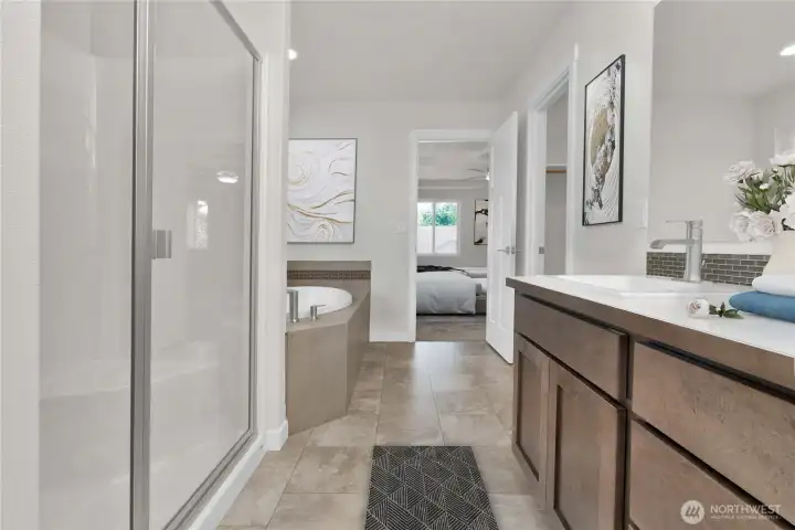 Virtually staged primary bathroom