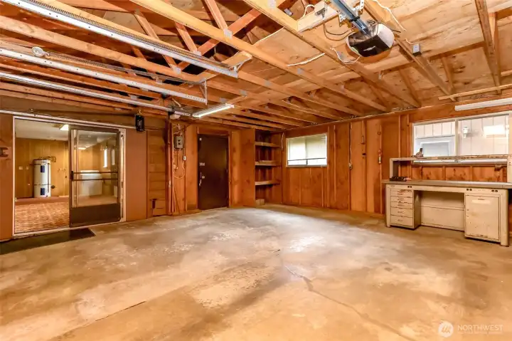 Garage with room for work bench and tools