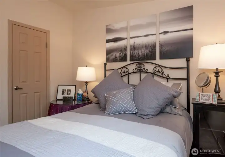 The guest bedroom is an inviting respite for visitors.