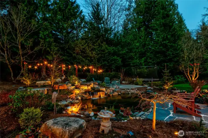 Koi pond is delightful at night