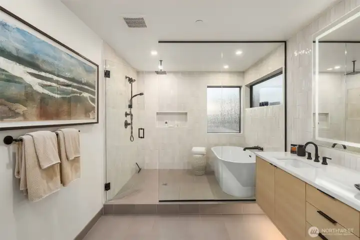 Frosted windows in the Primary spa offer light and privacy.