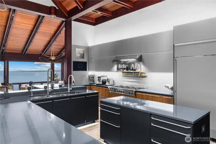 A recently modernized kitchen with views. A recently modernized kitchen with views.