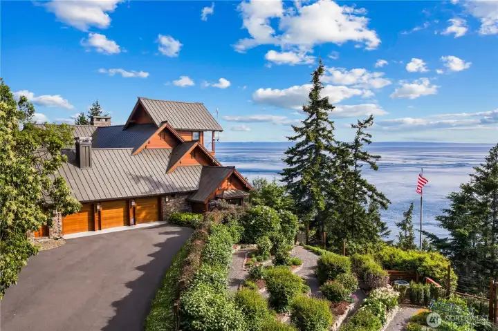 The main garage, showing the dramatic elevation of the Whale Watch Room and the formal cutting gardens to the North. The main garage, showing the dramatic elevation of the Whale Watch Room and the formal cutting gardens to the North.