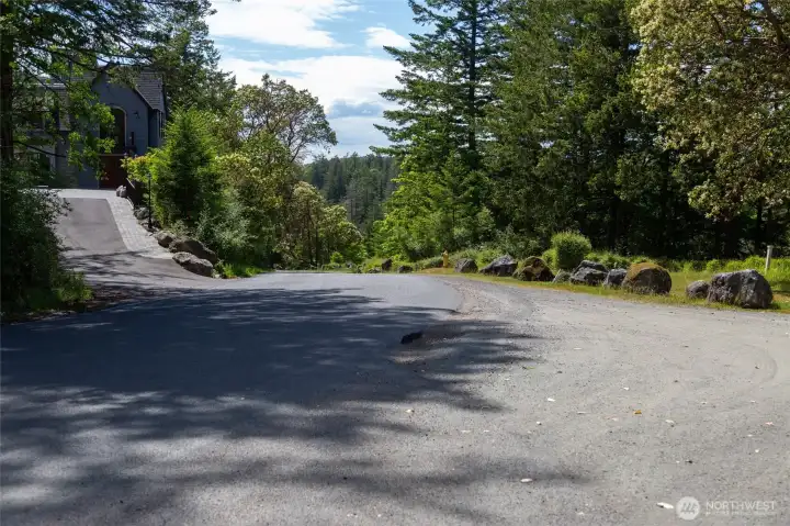 Street scene heading into resort parking and boat launch