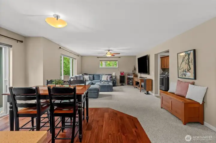 Casual eating space, slide out to deck, laundry room perfectly placed, half bath & garage access also accessible from great room.