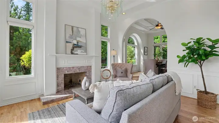 Rich hardwood floors, vaulted ceilings, graceful arches, and skylights. Rich hardwood floors, vaulted ceilings, graceful arches, and skylights.