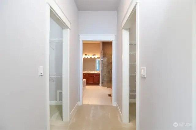 Main bedroom double walk in closets with organizers