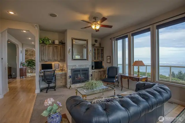 Views across the Willapa Estuary all the way to Long Beach can be enjoyed from the open kitchen and the family room.