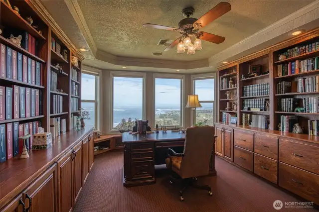 The upper level office is simply one of a kind. Do some work while you take in the view.