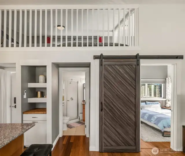 ADU. Vaulted ceilings and smart design maximize every inch. Private bedroom plus bonus loft for sleeping or storage.