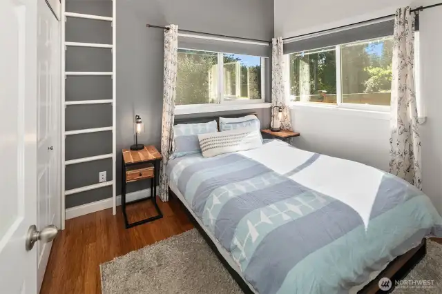 ADU bedroom with lots of natural light.