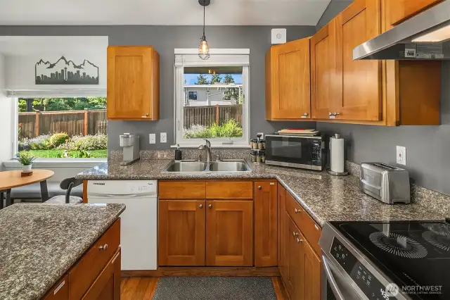 ADU. Full kitchen with stainless appliances and contemporary touches.
