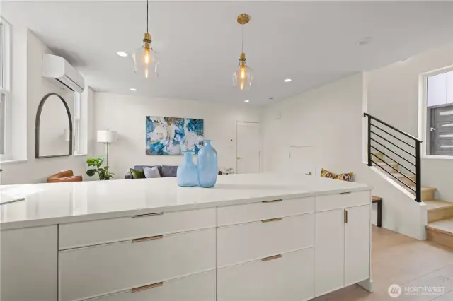 Large kitchen with island, ample storage, and tons of counter space