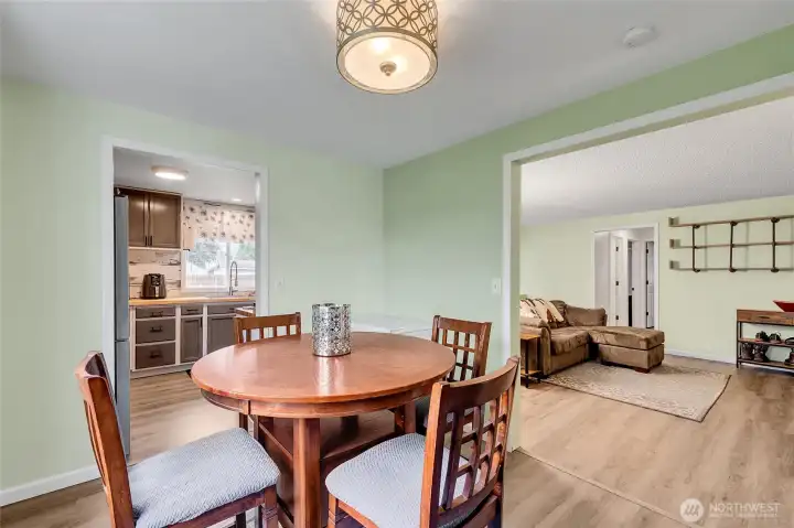 view from dining room towards famliy room & kitchen