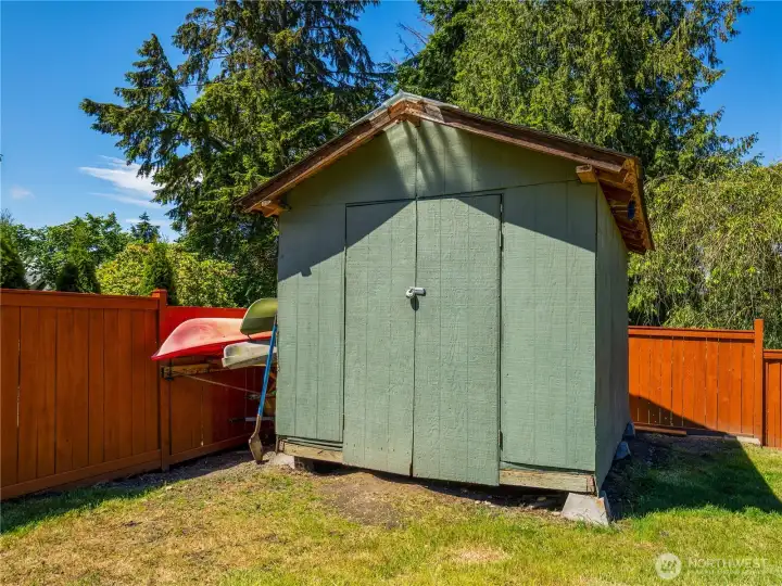 The backyard wouldn't be complete without a huge garden/storage shed. The seller will leave garden tools, lawn mower, and kayaks for the lucky buyer. The backyard wouldn't be complete without a huge garden/storage shed. The seller will leave garden tools, lawn mower, and kayaks for the lucky buyer.