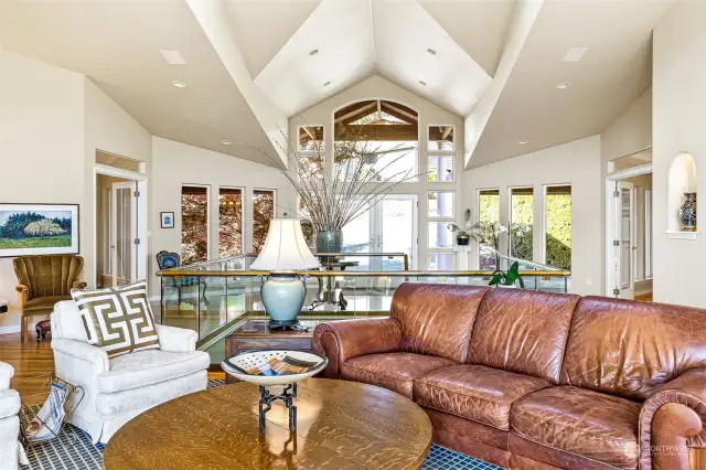 Modern Design with Walls of Windows | View from Living Area to Front Entry