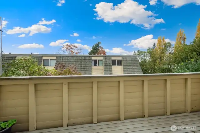 Main floor deck with views and storage.