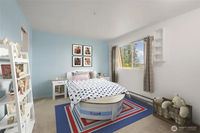 2nd bedroom is good in size and has a mountain view.