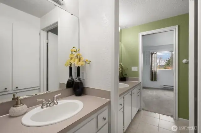 Primary bathroom sink, leading to Jack and Jill Bathroom.