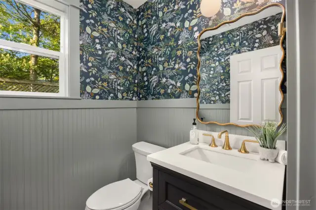 This freshly redone powder room will have all your friends talking.