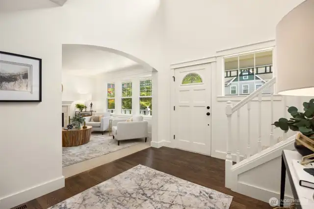 Vaulted ceiling add to the bright, open feel.
