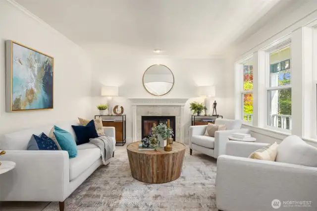 This cozy family room is right off the entrance.