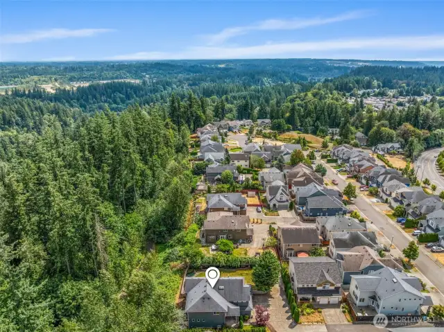 Appreciate the full scale of the home and lush lot nestled in a quiet neighborhood.