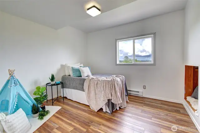 Guest bedroom with a built in reading nook