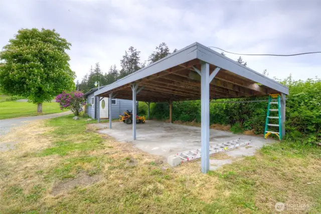 Outdoor carport area in front of the home
