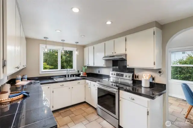 Kitchen has updated appliances.