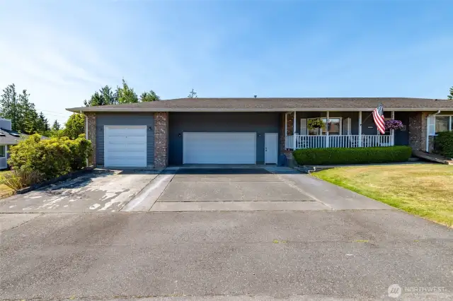 Unit A, 1710 E. Highland Ave, offers 3 bedrooms and 2 baths with 1629 square feet of living space. RV garage to the left has been converted into storage in front and a small rec room space accessible from inside the garage.