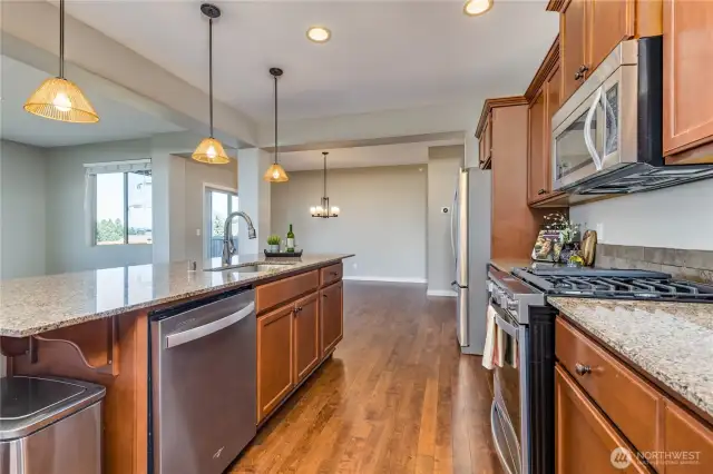 Kitchen connects to dining room